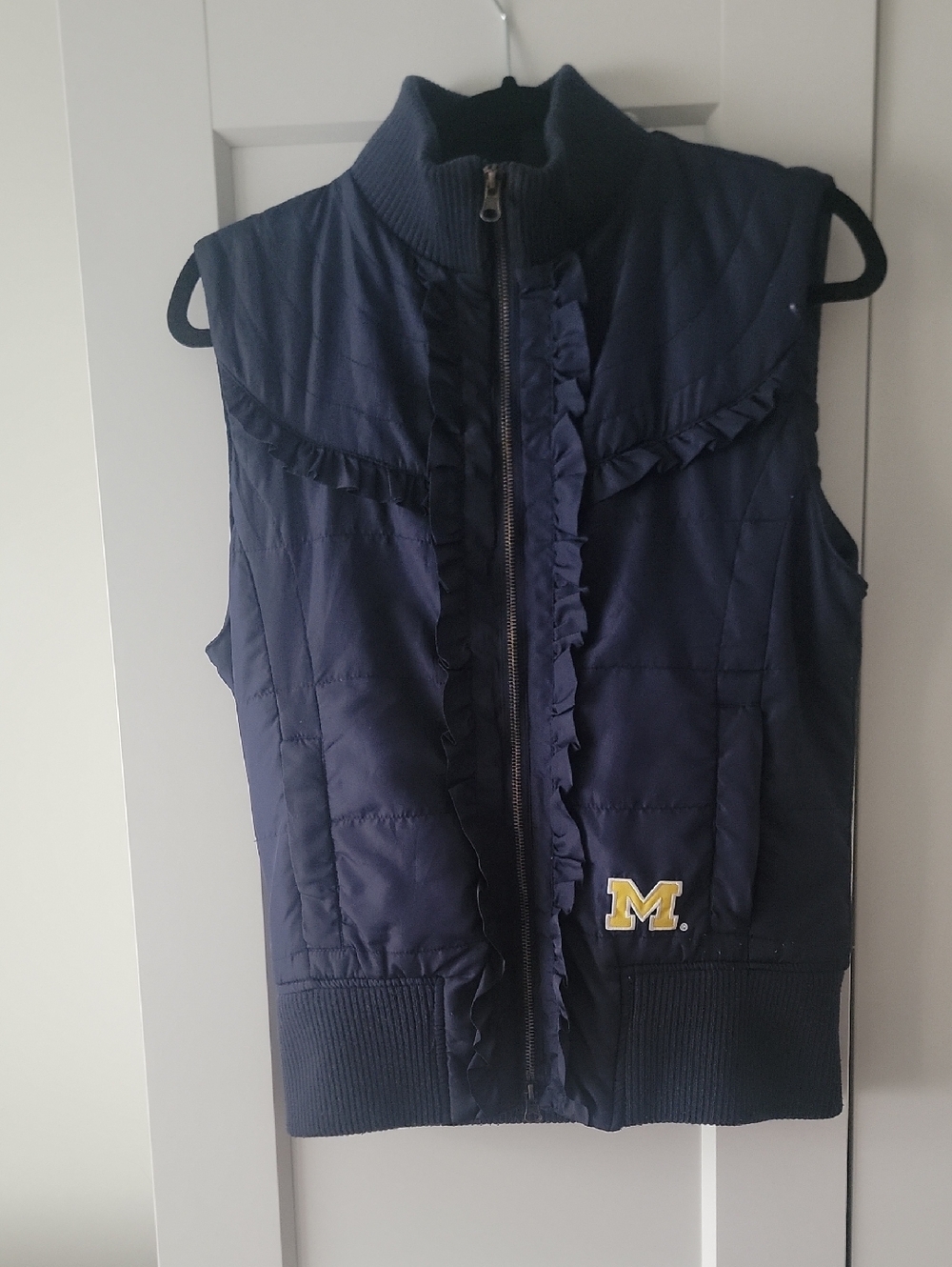 Navy Girls' Quilted Vest with Ruffle Trim
